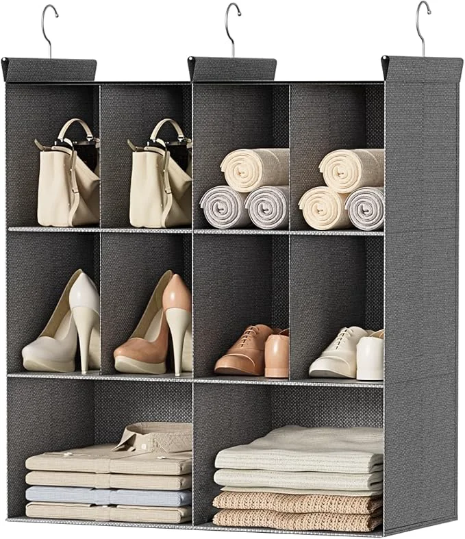 Comfortable Ofiray-home 3 Tier Hanging Closet Organizer 10 Compartments Sweater Organizer for Closet with 3 Sturdy Hooks Closet Organizers and Storage Wardrobe Rv Garment Rack GreyAbout ThisOverview Organic