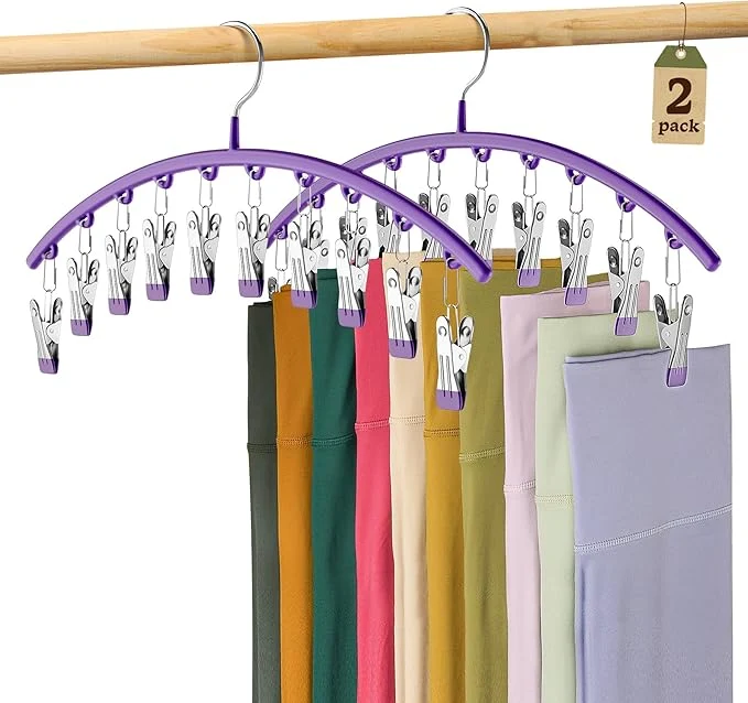 Lightweight Legging Organizer for Closet Metal Yoga Pants Hanger w Rubber Coated 2 Pack w 10 Clips Hold 20 Leggings Hangers Space Saving Hanging Hangers for Closet Organizers and Storage-PurpleAbout ThisOverview Official