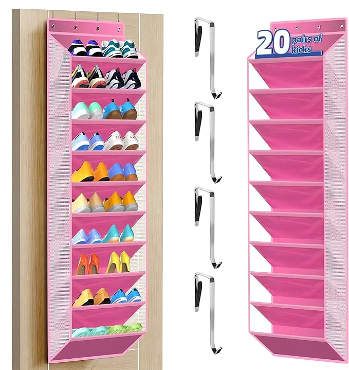 Fashionable PAULONE 10-Pocket Multi-Use Over the Door Organizer Heavy Duty 95lbs Capacity with Breathable Mesh Versatile Hanging Storage for Shoes Toys Office Supplies-Classic Blush Pink 10-Shelf About ThisOverview Safe