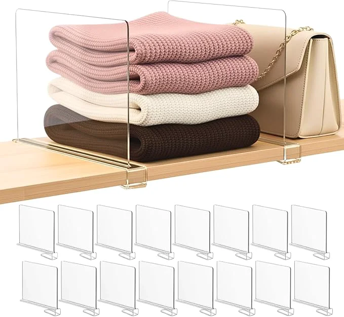 Pure Shelf Dividers Purse Organizer for Closet 16-Pack Acrylic Bag Storage Organizer for Handbags Clutches Clothes Sweater Towel on Wood ShelvesAbout ThisOverview High-End
