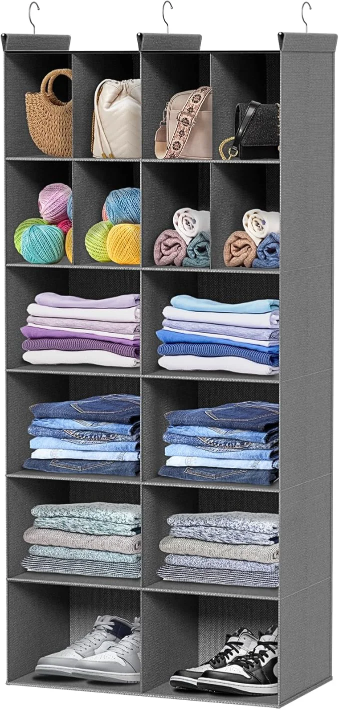 Fashionable Ofiray-home 6 Tier Hanging Closet Organizer 16 Compartments Sweater Organizer for Closet with 3 Sturdy Hooks Closet Organizers and Storage Wardrobe Rv Garment Rack GreyAbout ThisOverview Elegant