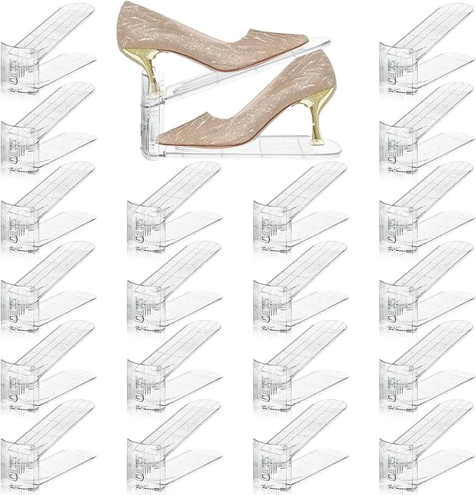 Enhanced Transparent Shoe Slots Organizer for Closet 20 Pack Shoe Stacker Organizer for Closet Shoe Display Space Saver Adjustable Shoe Rack Organizer Holder for High Heels Sneakers Transparent About ThisOverview High-Performance