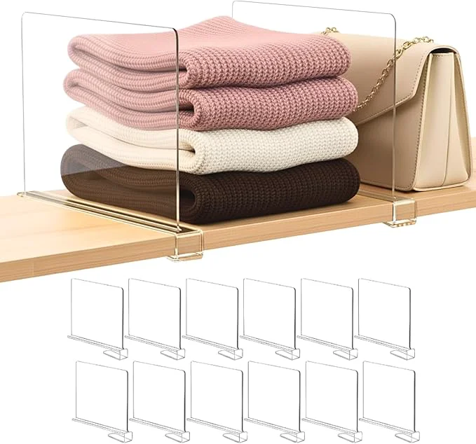 Proven Shelf Dividers Purse Organizer for Closet 12-Pack Acrylic Bag Storage Organizer for Handbags Clutches Clothes Sweater Towel on Wood ShelvesAbout ThisOverview Pure