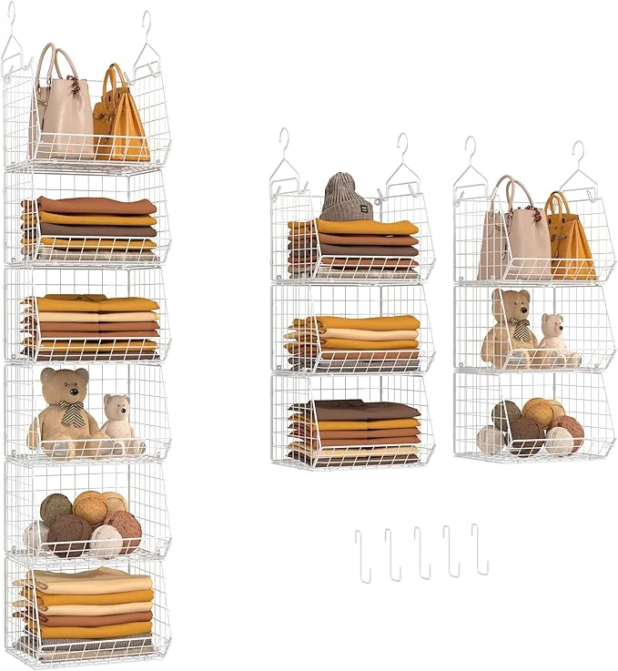 Durable X-cosrack 6 Tier Closet Hanging Organizer Clothes Hanging Shelves with 4 Hanging Hooks 5 S Hooks Wire Storage Basket Bins for Clothing Sweaters Shoes Handbags Clutches Accessories PatentAbout ThisOverview Trusted