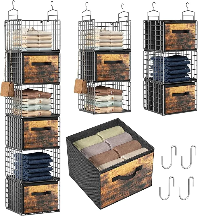 Dependable Closet Hanging Organizer with Drawers 6 Tier Metal Closet Organizers and Storage with 4 Hanging Hooks 4 S-Hooks for Wardrobe Laundry Room Wire Storage Shelf for Clothes Sweaters Pants Black About ThisOverview Functional