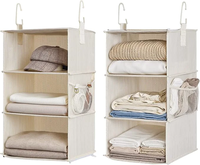 Unique StorageWorks 6-Shelf Closet Organizers Two 3-Shelf Separable Hanging Shelves for Closet 12 D x 12 W x 48 ¼ H Mixing of Beige White IvoryAbout ThisOverview Safe