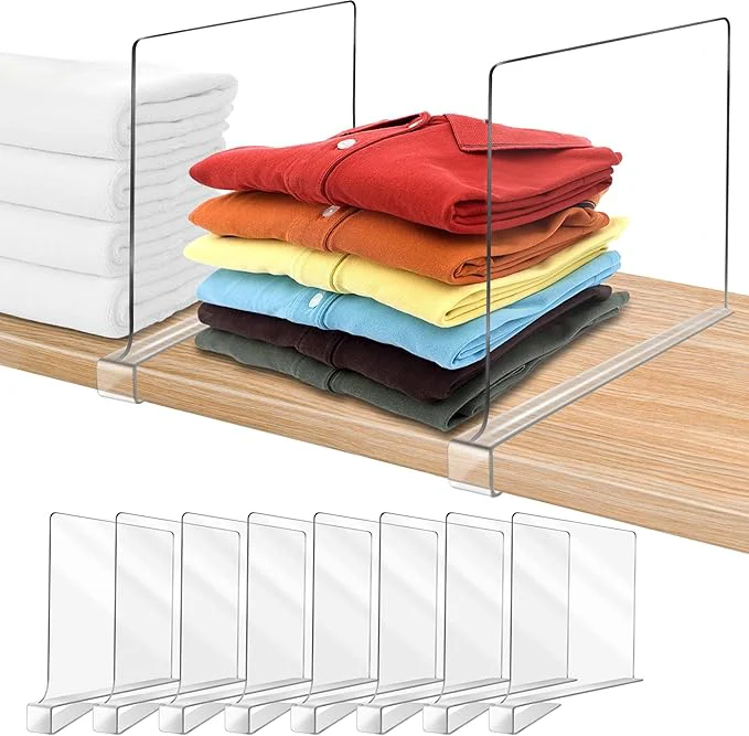 Elite 12 Inches Tall Extra Tall Version Shelf Dividers for Closet Organization and Storage 8 Pack Purse Organizer for Closet Acrylic Bookshelf for Organization for Sweater Shirts HandbagsAbout This Flexible