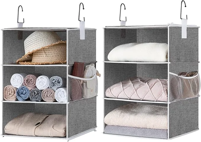 First-Class StorageWorks 6-Shelf Jumbo Closet Organizers Two 3-Shelf Separable Hanging Shelves for Closet 13 D x 15 W x 48 ¼ H，GrayAbout ThisOverview Breathable