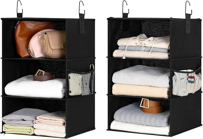 Expertly Made StorageWorks Hanging Closet Organizer 6-Shelf Jumbo Separable Two 3 Shelf Closet Storage Organizer with Side Pockets Portable Hanging Shelves for Wardrobe R 13 D x 15 W x 48 ¼ H BlackAbout ThisOverview Long-Lasting