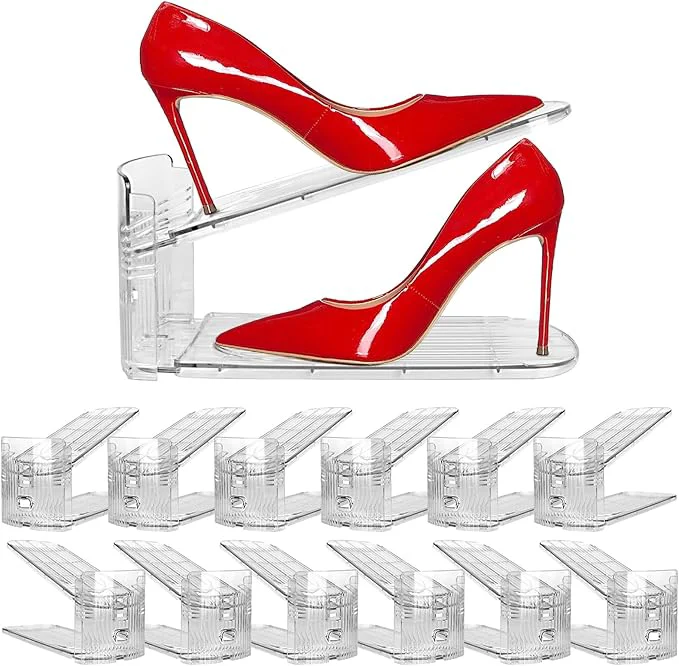 Classic 12 Pack Clear Shoe Slots Organizer - Adjustable Height 3.7''to 7.7'' S Powerful