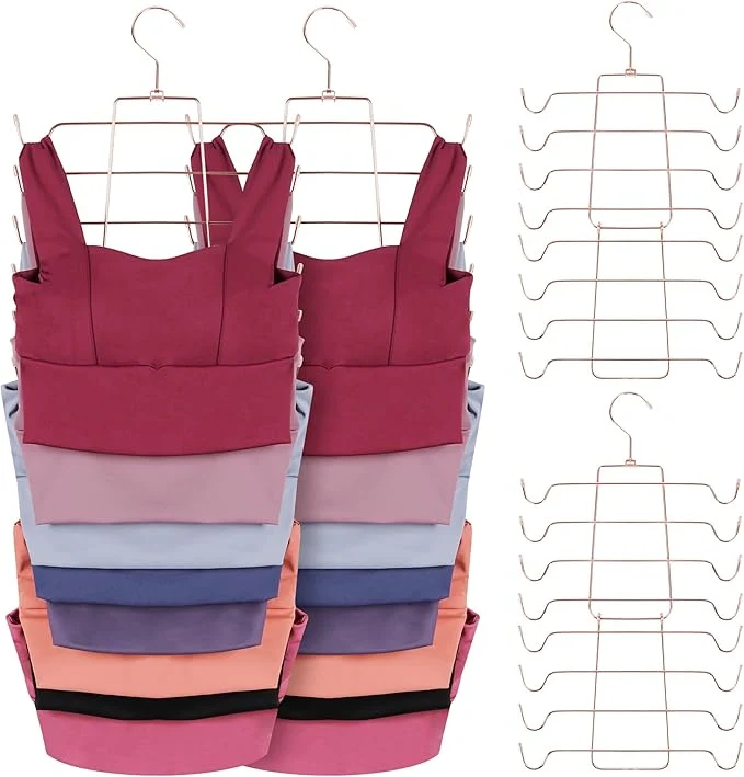 Quality ZEDODIER 4 Pack Tank Top Hanger Space Saving Bra Hangers for Closet Organizer Hanging Bra Organizer Tank Tops Holder with 32 Hooks Closet Organizers and Storage Small Space Solutions Rose GoldAbout ThisOverview First-Class