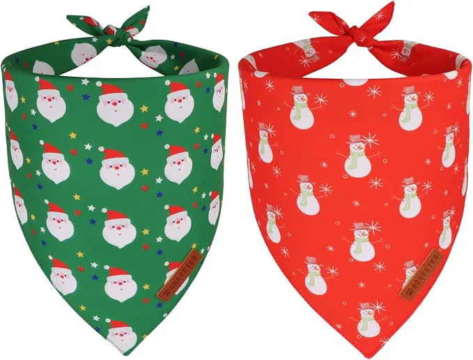 Certified ADOGGYGO Christmas Dog Bandanas 2 Pack Reversible Santa Snowman Xmas Pet Scarf Genuine