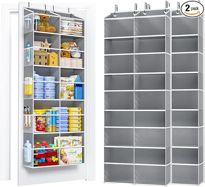 Superior 2 Pack 5-Tier Over The Door Organizer with 10 Side Mesh Pockets Clear Windows 80 lbs Weight Capacity Hanging Storage for Bathroom Bedroom Nursery Kitchen Organize Shoes Diapers Clear Grey About ThisOverview Organic