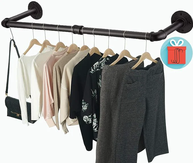 Quality Clothes Rack Wall Mount with 3 Hooks 36''L Clothing Bar for Wall Industrial Pipe Clothes Rod Heavy Duty Iron Garment Rack Clothes Hanging Rod Bar for Laundry Room Closet StorageAbout ThisOverview Practical