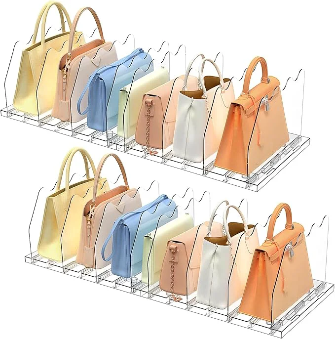 Breathable SOYO Adjustable Clear Purse Organizers for Closet Acrylic Shelf Divider for Bag and Purse Storage Pocketbook and Handbag Organizer Bookshelf Separator Organizers for House Office Use Clear，2pcAbout ThisOverview Certified