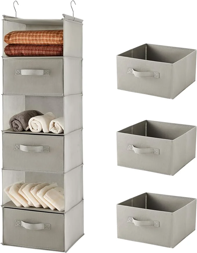 Premium Material MAX Houser 6 Tier Shelf Hanging Closet Organizer Closet Hanging Shelf with 2 Sturdy Hooks for Storage Foldable Light Grey-D3 About ThisOverview Genuine