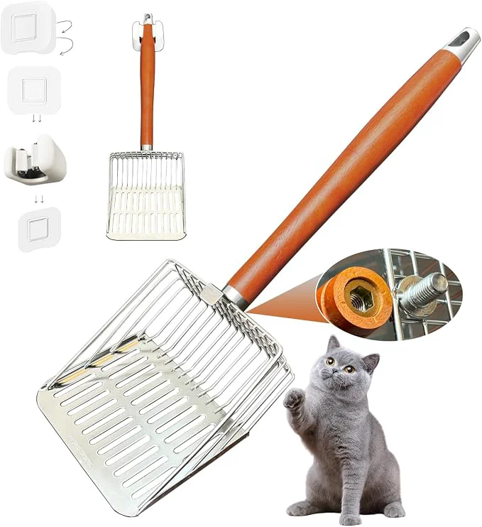 Sustainable Designed for Deep Litter Boxes Long Handle Metal Cat Litter Scoop Powerful