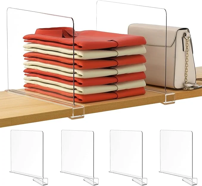 Artisan HBlife 12 Inches Tall Extra Tall Version Clear Shelf Dividers 4 Pack Purse Organizer for Closet for Sweater Shirts Handbags in Bedroom and Kitchen Acrylic Bookshelf for OrganizationAbout This Minimalist