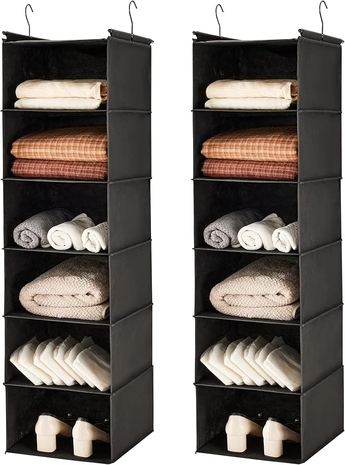 Exclusive MAX Houser 6 Tier Shelf Hanging Closet Organizer Closet Hanging Shelf with 2 Sturdy Hooks for Storage 2 Pack Foldable Black About ThisOverview Casual