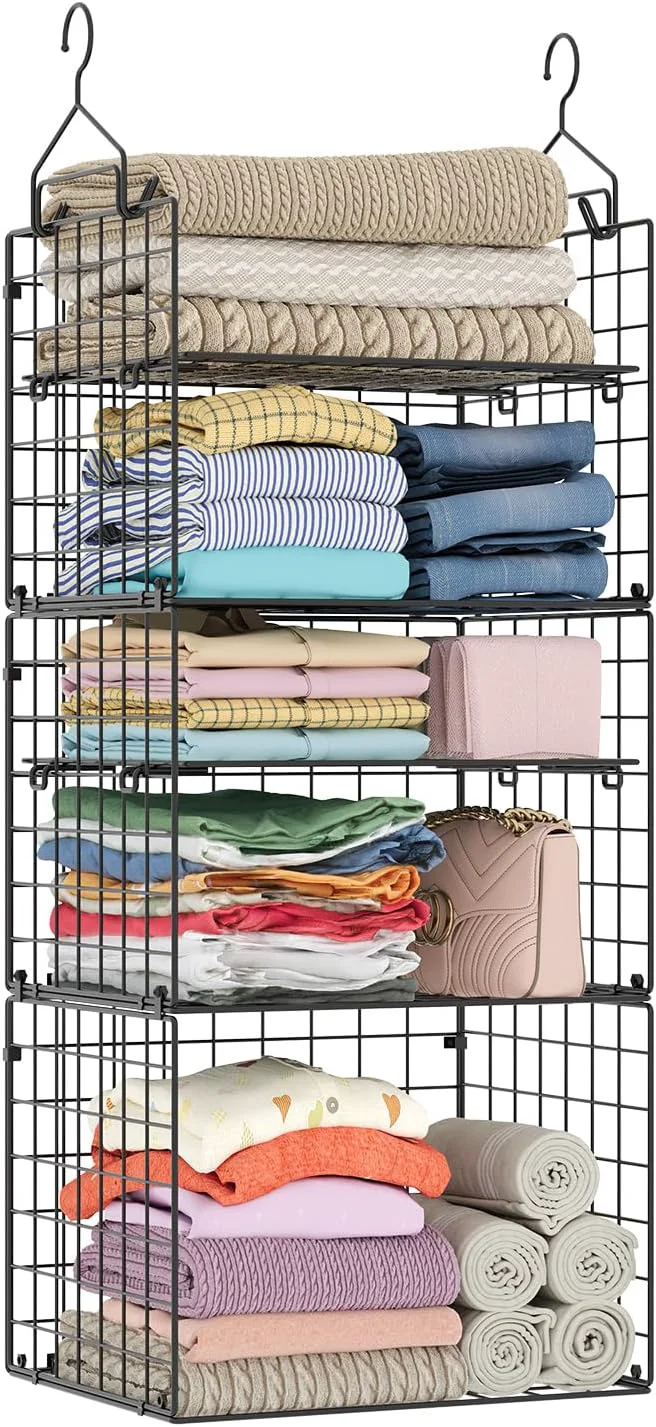 Casual X-cosrack Closet Hanging Organizer Shelves - 5 Tier Wardrobe Organizers and Storage Bin Hanging Organizer Shelves Clothes Shelf with Adjustable Dividers for Bedroom Closet Sweater Shoes HandbagAbout ThisOverview Professional