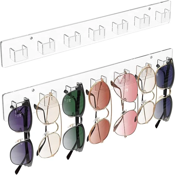 Contemporary MaxGear Sunglasses Organizer Wall Mount 4-Pack Acrylic Eyewear Display Holder with 28 Slots for Glasses Sunglasses Storage Includes Adhesive Tape Screws Clear Wall Mounted Shelf for Closet DoorAbout ThisOverview Recyclable