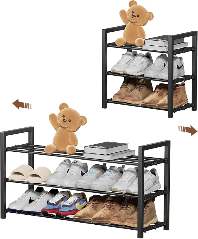 Eco-Friendly 3-Tier Expandable Shoe Rack Adjustable Shoe Shelf Storage Organizer Heavy Duty Metal Standing Shoe Rack for Entryway Closet Doorway Black About ThisOverview Premium