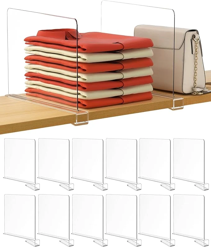Verified HBlife 12 Inches Tall Extra Tall Version Clear Shelf Dividers 12 Pack Purse Organizer for Closet for Sweater Shirts Handbags Acrylic Adjustable Bookshelf for OrganizationAbout ThisOverview Pure