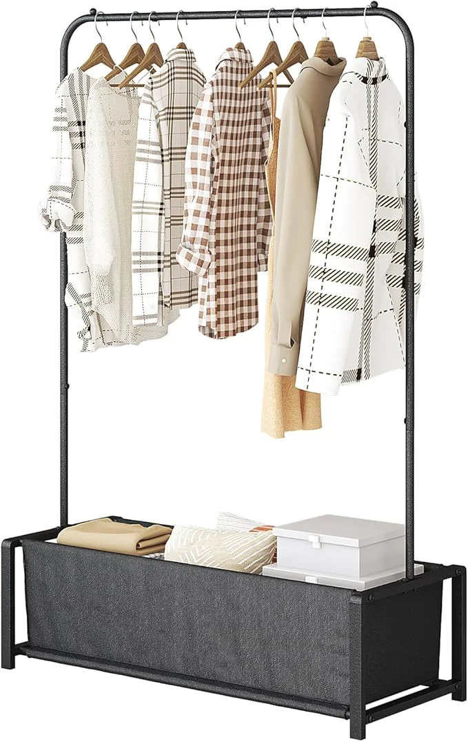 Fashionable SUOERNUO Garment Rack for Hanging Clothes Rack Heavy Duty Portable with Bottom Metal Shelf Drying Coats Shirt Black Black Bag About ThisOverview Easy-to-Use