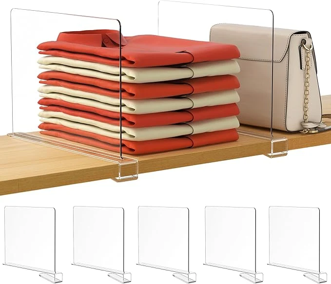 Consistent HBlife 5 Pack Clear Shelf Dividers Vertical Purse Organizer for Closet for Sweater Shirts Handbags in Bedroom and Kitchen Adjustable Acrylic Bookshelf for OrganizationAbout This Original