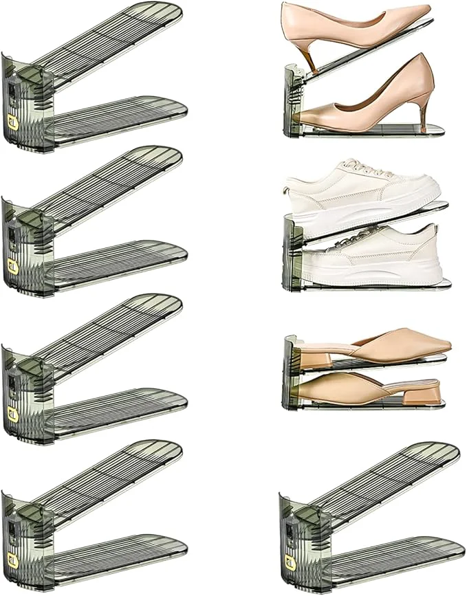 Functional Shoe Slots Organizer Clear Shoe Stacker Adjustable Level Shoe Rack Storage Space Saver for Sneakers Display Green Transparent 8Pack About ThisOverview Official