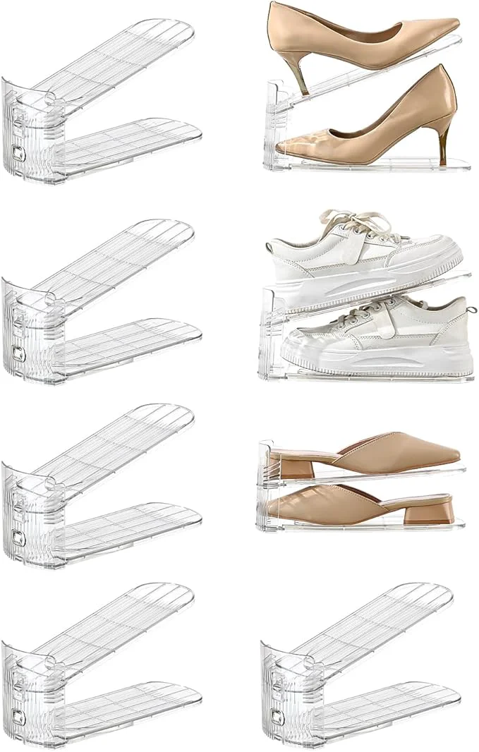 Soft shoe slots organizer Clear Shoe Stacker Adjustable Level Shoe Rack Storage Space Saver for Sneakers Display Transparent 8Pack About ThisOverview Original Design