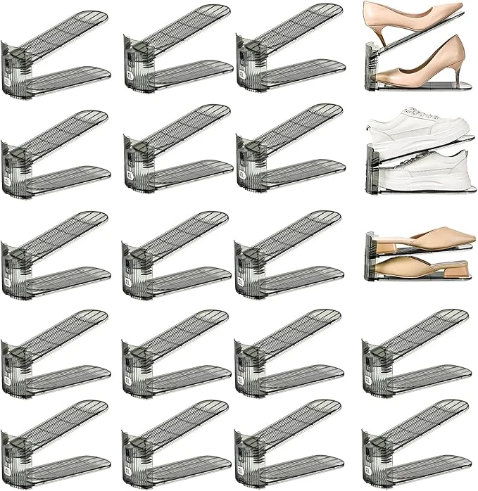 Next-Generation Shoe Slots Organizer Clear Shoe Stacker Adjustable Level Shoe Rack Storage Space Saver for Sneakers Display Grey Transparent 20Pack About ThisOverview Fine Crafted