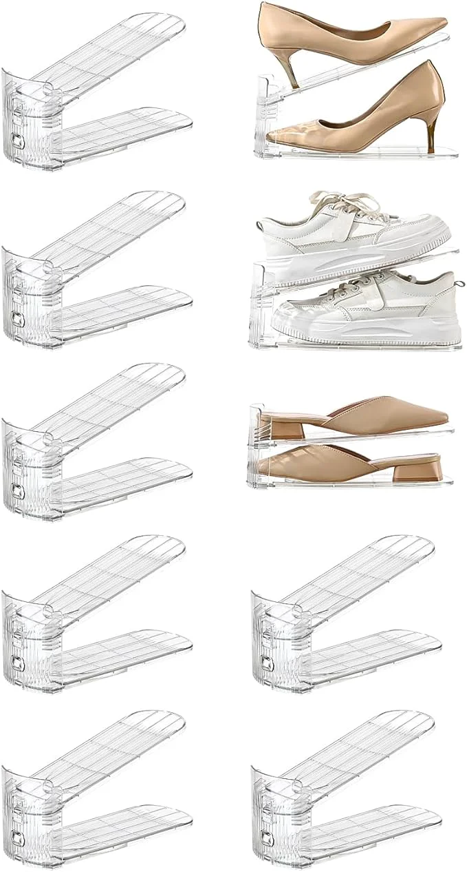 Organic shoe slots organizer Clear Shoe Stacker Adjustable Level Shoe Rack Storage Space Saver for Sneakers Display Transparent 10Pack About ThisOverview High-End