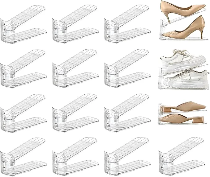 Original Design shoe slots organizer Clear Shoe Stacker Adjustable Level Shoe Rack Storage Space Saver for Sneakers Display Transparent 16Pack About ThisOverview Consistent