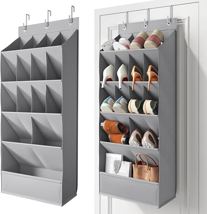Exclusive 15 Pockets Over the Door Shoe Organizer Shoe Rack for Closet Door with Large Breathable Pockets Hanging Shoes Rack for Boots Size Behind the Door Organizer Shoe Holder for Flexible Storage Grey ﻿About ThisOverview Exceptional
