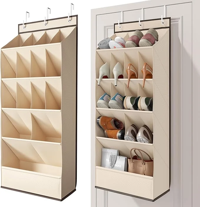 Traditional 15 Pockets Over the Door Shoe Organizer Shoe Rack for Closet Door with Large Breathable Pockets Hanging Shoes Rack for Boots Size Behind the Door Organizer Shoe Holder for Flexible Storage Beige ﻿About ThisOverview Trusted