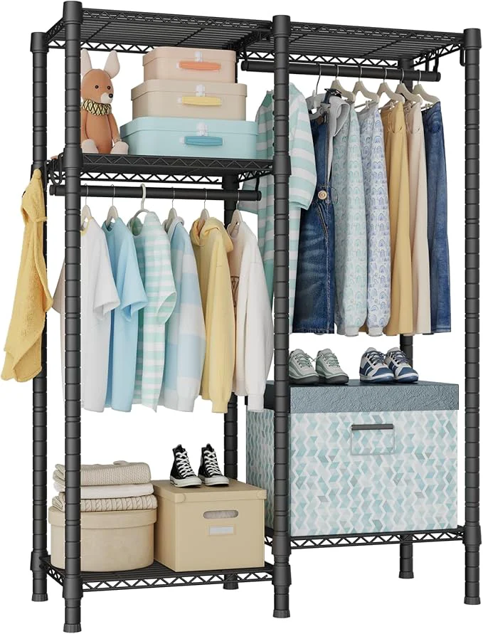 Outstanding Ulif F1 Garment Rack for Kids Baby Students and Children's Room 4 Tiers standing and Portable Heavy Duty Closets Small Metal Clothes Rack with 2 Hanging Rod 31.2 W x 11.8 D x 48 H BlackAbout ThisOverview Comfortable
