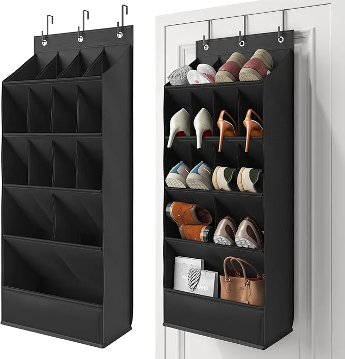Fine 15 Pockets Over the Door Shoe Organizer Shoe Rack for Closet Door with Large Breathable Pockets Hanging Shoes Rack for Boots Size Behind the Door Organizer Shoe Holder for Flexible Storage BlackAbout ThisOverview Easy-to-Use