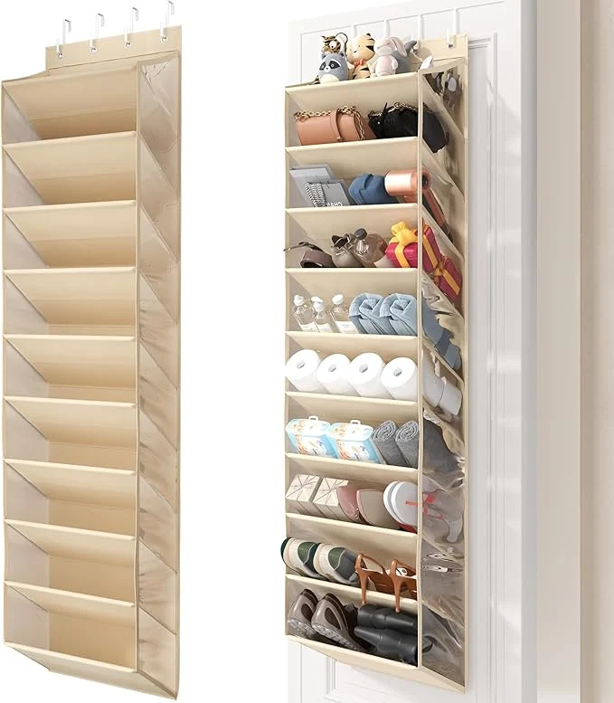 First-Class 20-25 Pairs Over the Door Shoe Organizer Clear Pockets Shoe Rack for Closet Door 10-Tier Hanging Shoe Rack for Boots Behind the Door Shoe Holder Fit All the Family's Sneakers Boots Heels BeigeAbout ThisOverview Lightweight