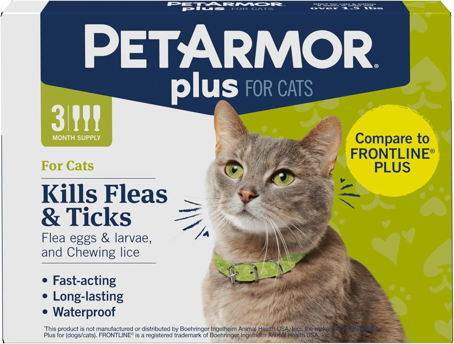 Enhanced PetArmor Plus Flea and Tick Prevention for Cats Cat Flea and Tick Treatment 3 Doses Waterproof Topical Fast Acting Cats Over 1.5 lbs Verified
