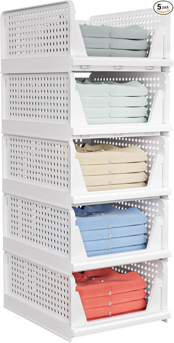 Responsible 5 Pack Stackable Closet Storage Basket - Stackable Storage Bins Multifunctional Foldable Closet Organizer Waterproof Wardrobe Cupboard Space-Saving Hat Storage Drawer Organizer WhiteAbout ThisOverview Pure