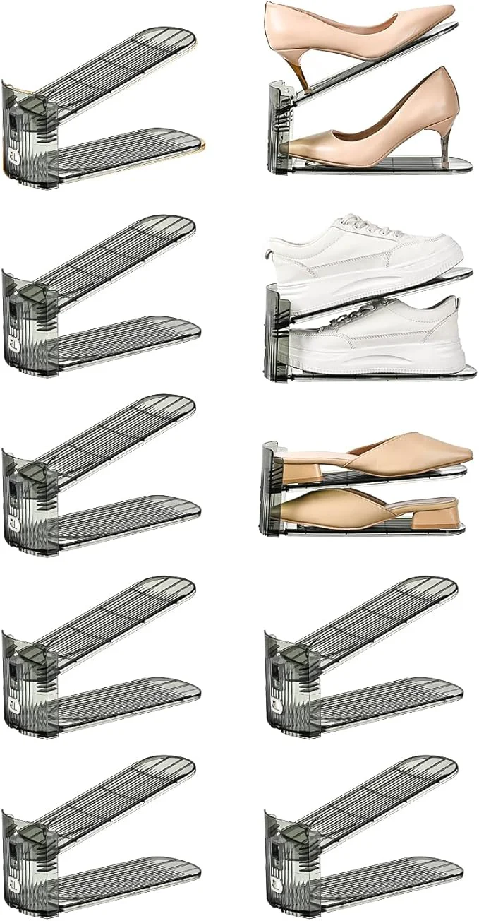Fine Shoe Slots Organizer Clear Shoe Stacker Adjustable Level Shoe Rack Storage Space Saver for Sneakers Display Grey Transparent 10Pack About ThisOverview Innovative