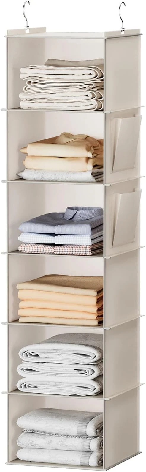 Authentic YOUDENOVA Hanging Closet Organizer 6-Shelf Closet Hanging Storage with Side Pockets BeigeAbout ThisOverview Artisan