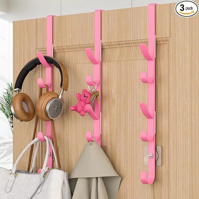 World-Class Over The Door Hooks Metal Door Hooks for Hanging Over The Door Purse Organizer for Coat Hanger Back of Shower Door for Hanging Towel Rack Clothes Hat Bathroom Closet Pink-3Packs About ThisOverview Next-Generation