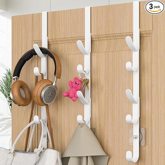 Relaxed Over The Door Hooks Metal Door Hooks for Hanging Over The Door Purse Organizer for Coat Hanger Back of Shower Door for Hanging Towel Rack Clothes Hat Bathroom Closet White-3Packs About ThisOverview Luxury