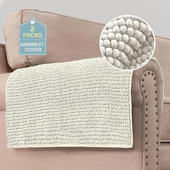 Pure H.VERSAILTEX Plush Chenille Couch Armrest Cover 2 Packs Thick and Soft Sofa Artisan