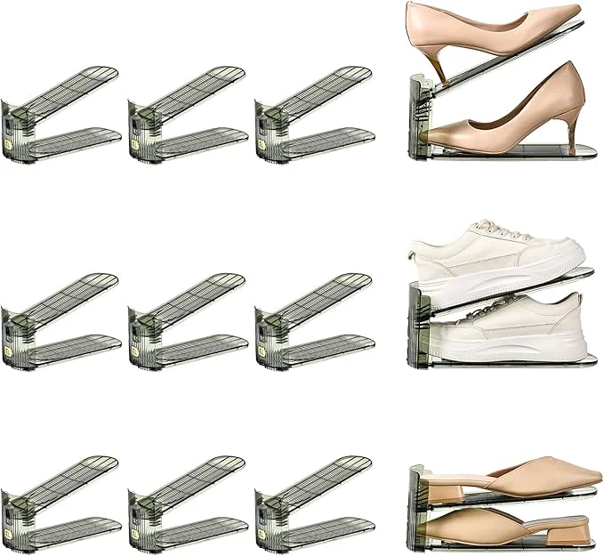 Verified 12 Pack Shoe Slots Organizer Adjustable Level Shoe Stacker Holder Storage Space Saving Sneakers Display Tray Rack for Closet Green Transparent 12Pack About ThisOverview Premium Material