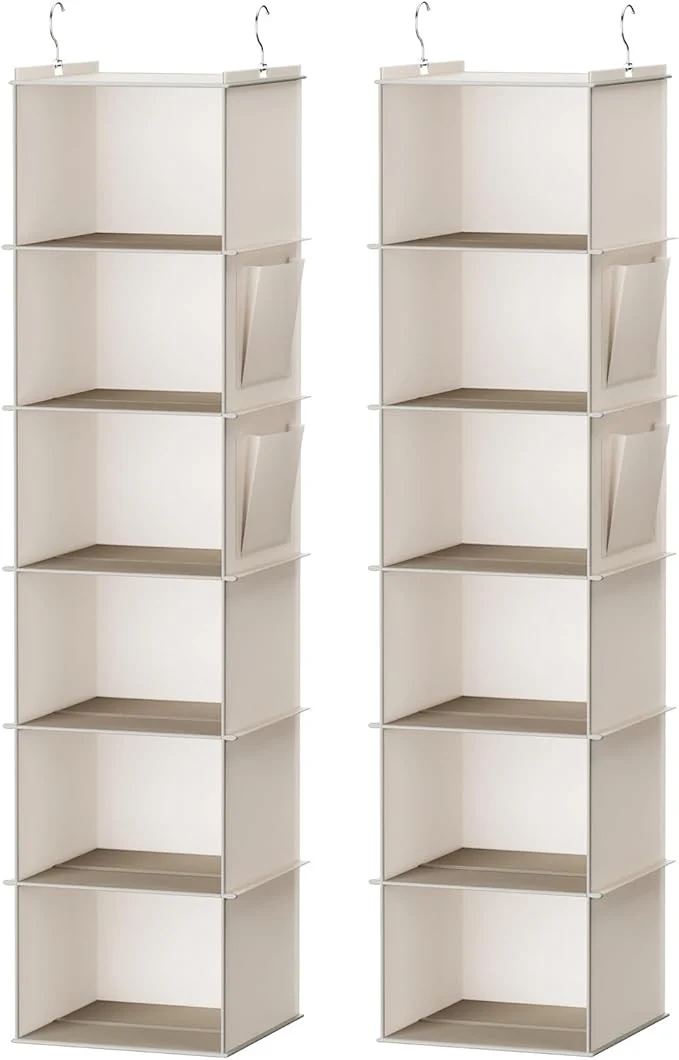 Verified YOUDENOVA Hanging Closet Organizer 6-Shelf Closet Hanging Storage Shelves 2 Packs BeigeAbout ThisOverview High-Performance