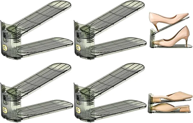 Practical shoe slots organizer Clear Shoe Stacker Adjustable Level Shoe Rack Storage Space Saver for Sneakers Display Green Transparent 6Pack About ThisOverview Natural
