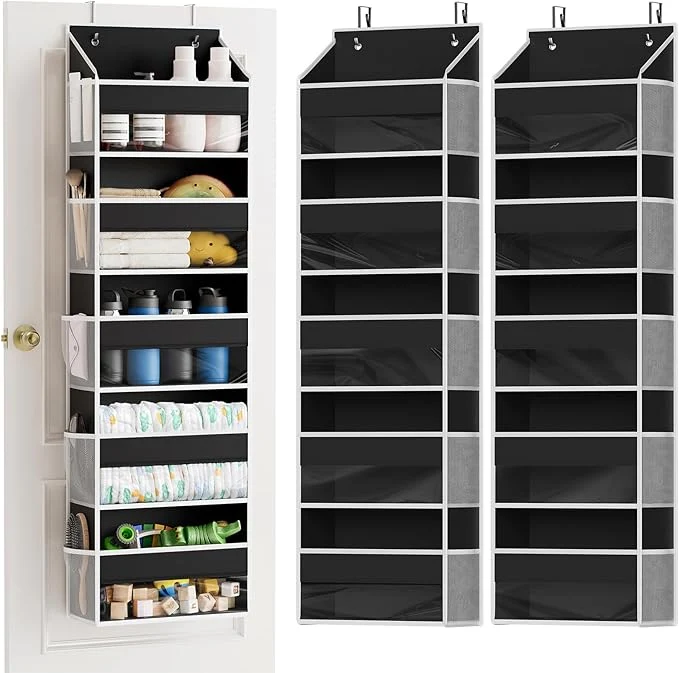 Contemporary SpaceAid 2 Pack Over The Door Organizer with 5 Large Pockets and 10 Mesh Side Pockets 5 Layers Door Organizer Hanging with Clear Window for Bedroom Bathroom Pantry and Nursery BlackAbout ThisOverview Trendy